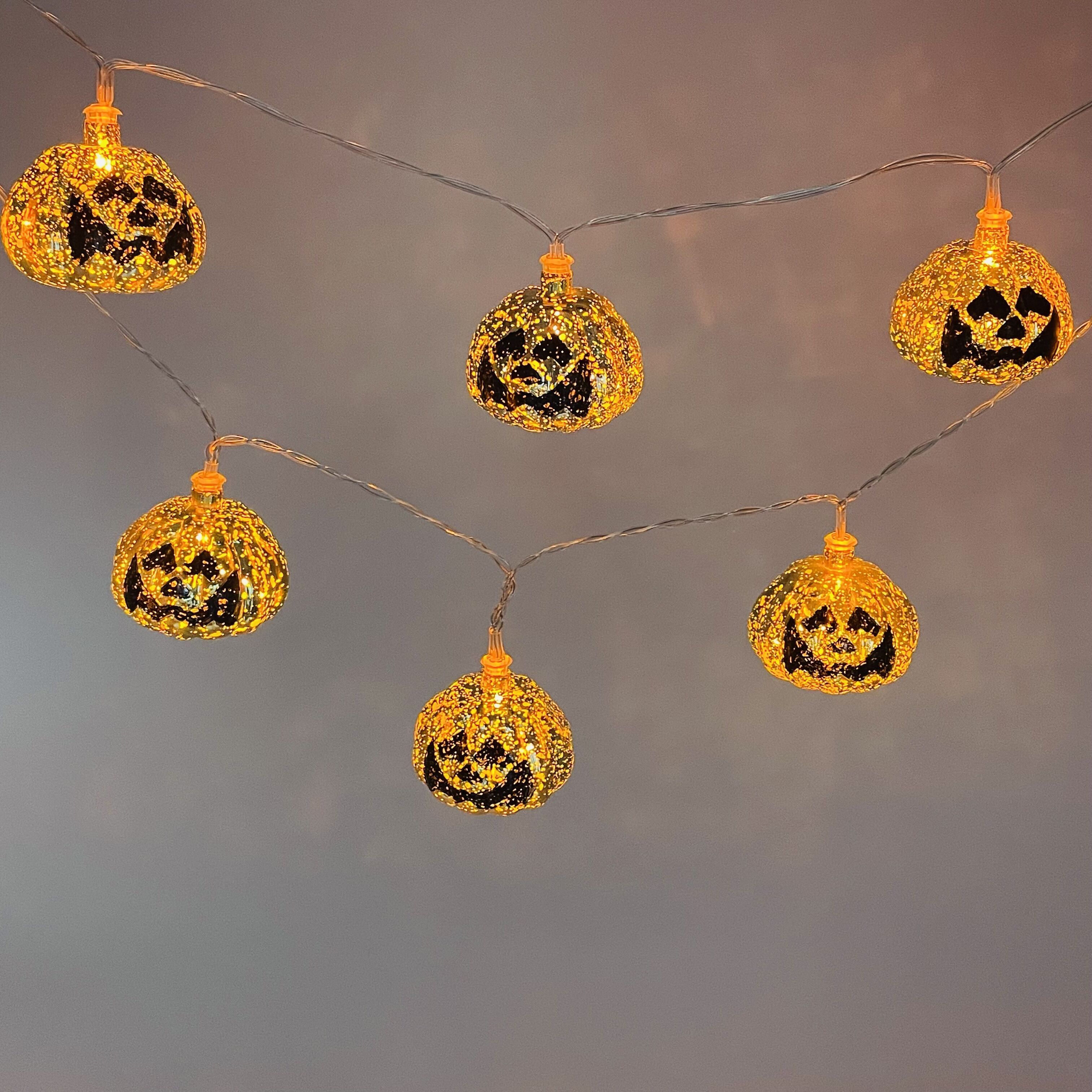 2023 Halloween Decoration 10 LED Mercury Gold Pumpkin Lights String Battery  Lighted Up Plastic Jack O' Lantern For Party