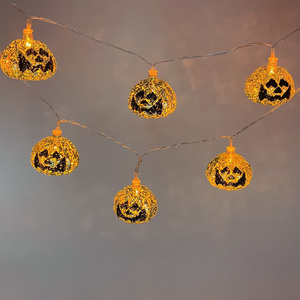 2023 Halloween Decoration 10 LED Mercury Gold Pumpkin Lights String Battery  Lighted Up Plastic Jack O' Lantern For Party