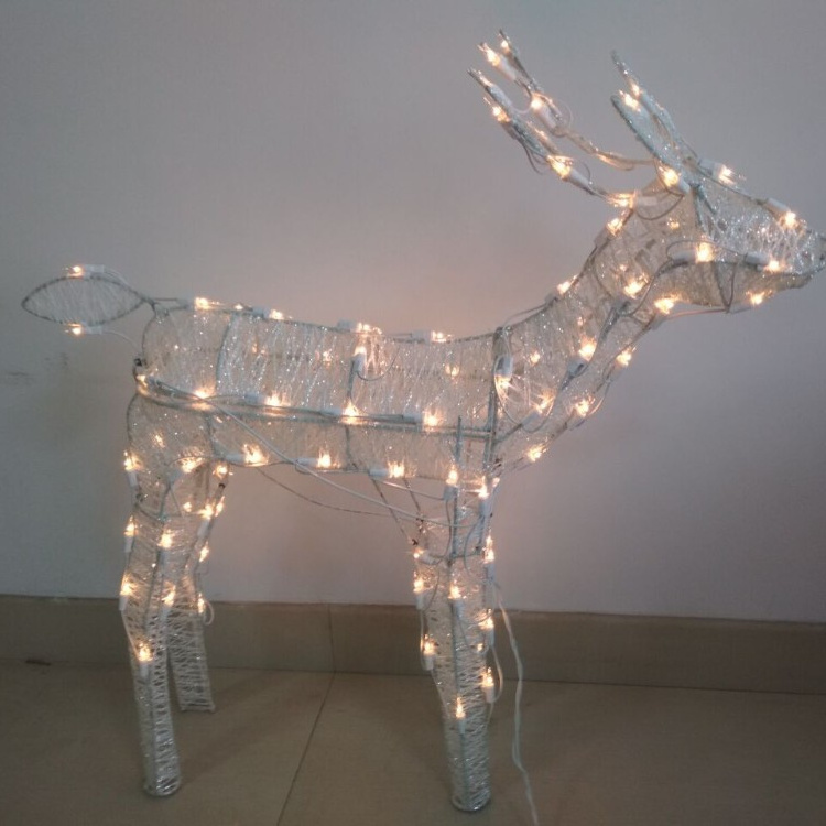 Large Outdoor Yard Garden Decorative Wire Frame Christmas Deer Light Motif 3D Standing Metal Reindeer Buck Doe Light Set