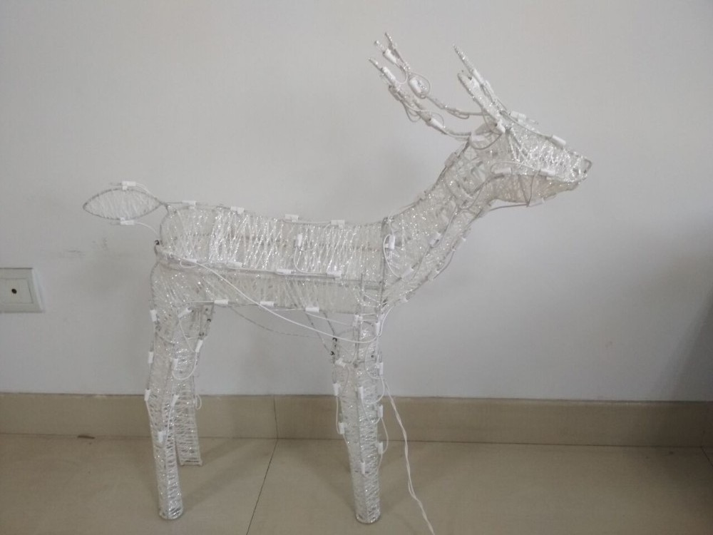 Large Outdoor Yard Garden Decorative Wire Frame Christmas Deer Light Motif 3D Standing Metal Reindeer Buck Doe Light Set