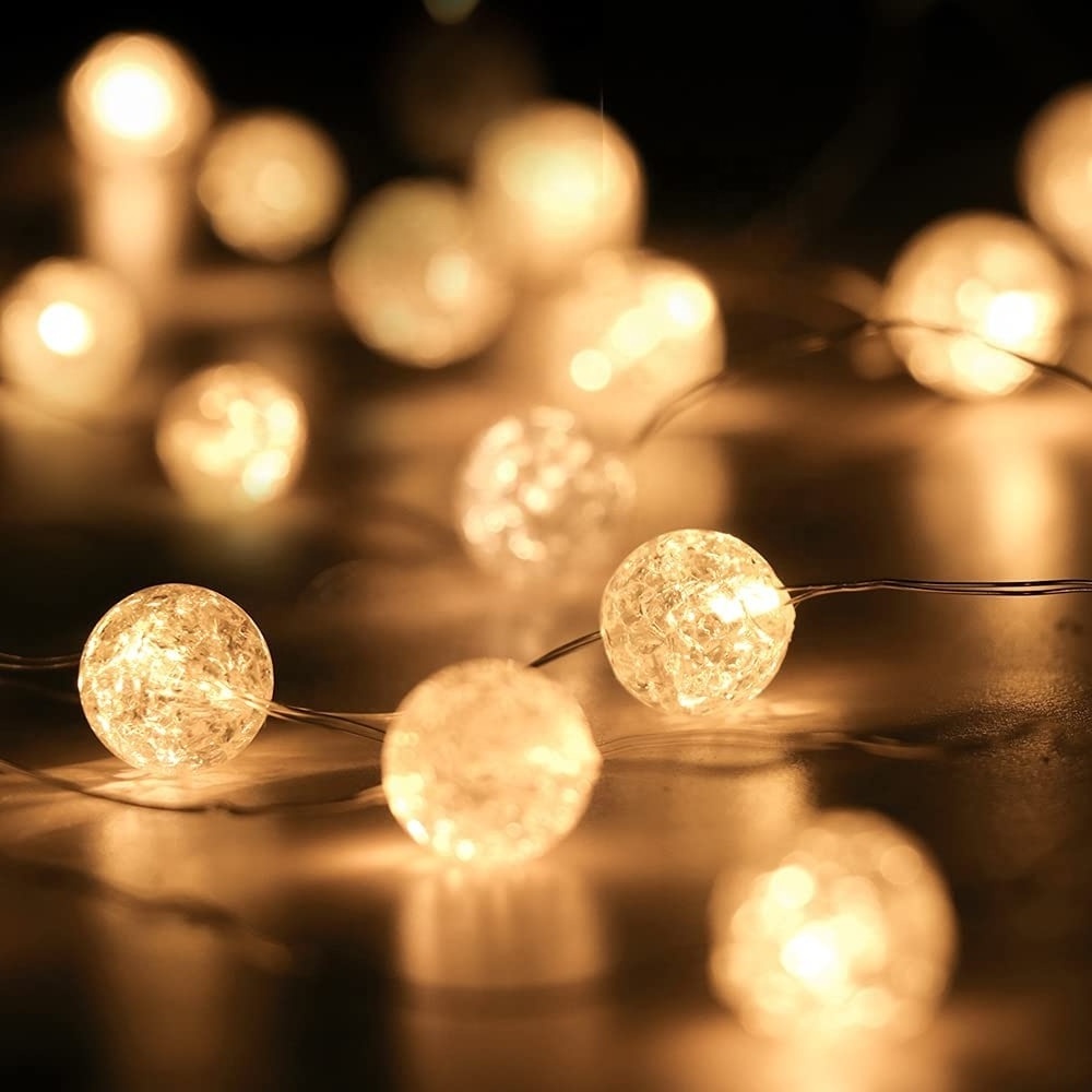 Fairy 20 LED Crystal Crackle Ball Copper Wire Lights String For Indoor Wedding Party