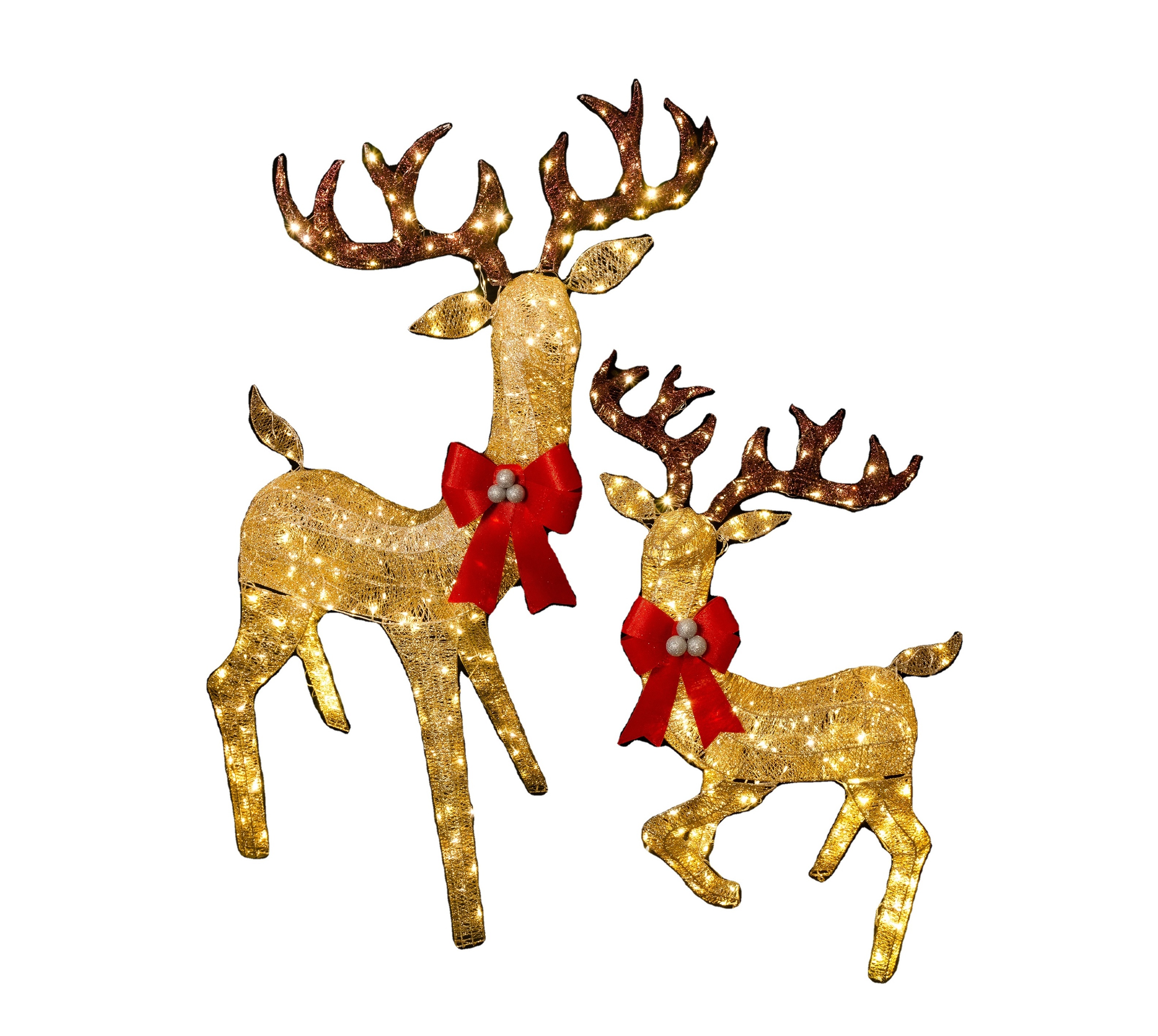 Christmas Outdoor Decoration 2 Piece LED Twinkle Champagne Giant Reindeer Motif Light