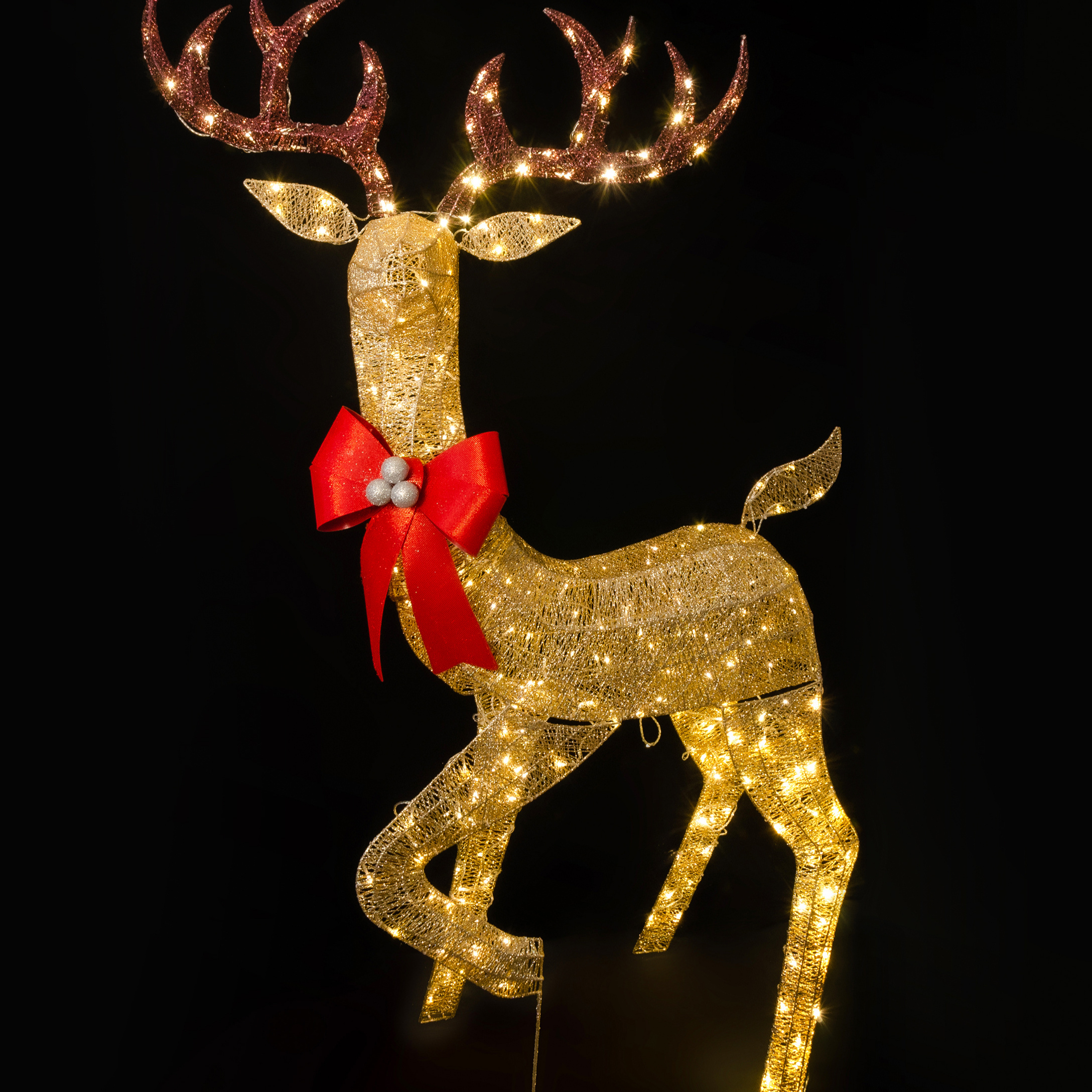 Christmas Outdoor Decoration 2 Piece LED Twinkle Champagne Giant Reindeer Motif Light