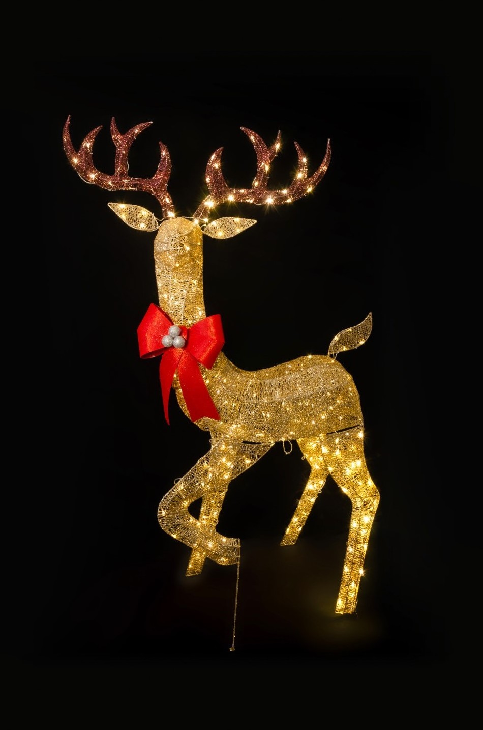 Christmas Outdoor Decoration 2 Piece LED Twinkle Champagne Giant Reindeer Motif Light