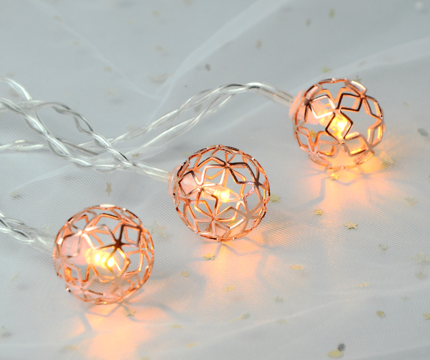 Ramadan Christmas Festival Decorative LED Rose Gold Metal Ball Light String Battery Operated Moroccan Ball Lantern Light