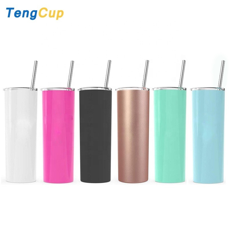 TY 20oz custom double wall vacuum insulated stainless steel travel mug straight  skinny tumbler with lid straw