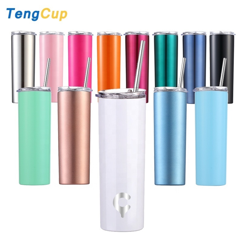 TY 20oz custom double wall vacuum insulated stainless steel travel mug straight  skinny tumbler with lid straw