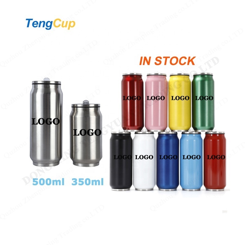 TY 12oz 17oz in stock Wholesale Double Wall Vacuum Insulated Stainless Steel Car Soda Cola Can Cooler Water Bottle with Straw