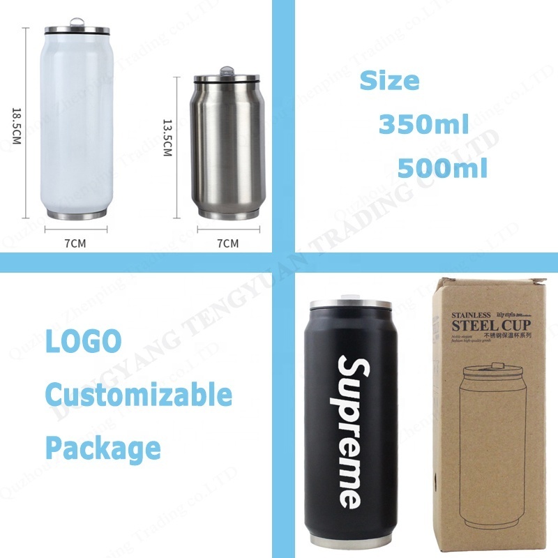 TY 12oz 17oz in stock Wholesale Double Wall Vacuum Insulated Stainless Steel Car Soda Cola Can Cooler Water Bottle with Straw