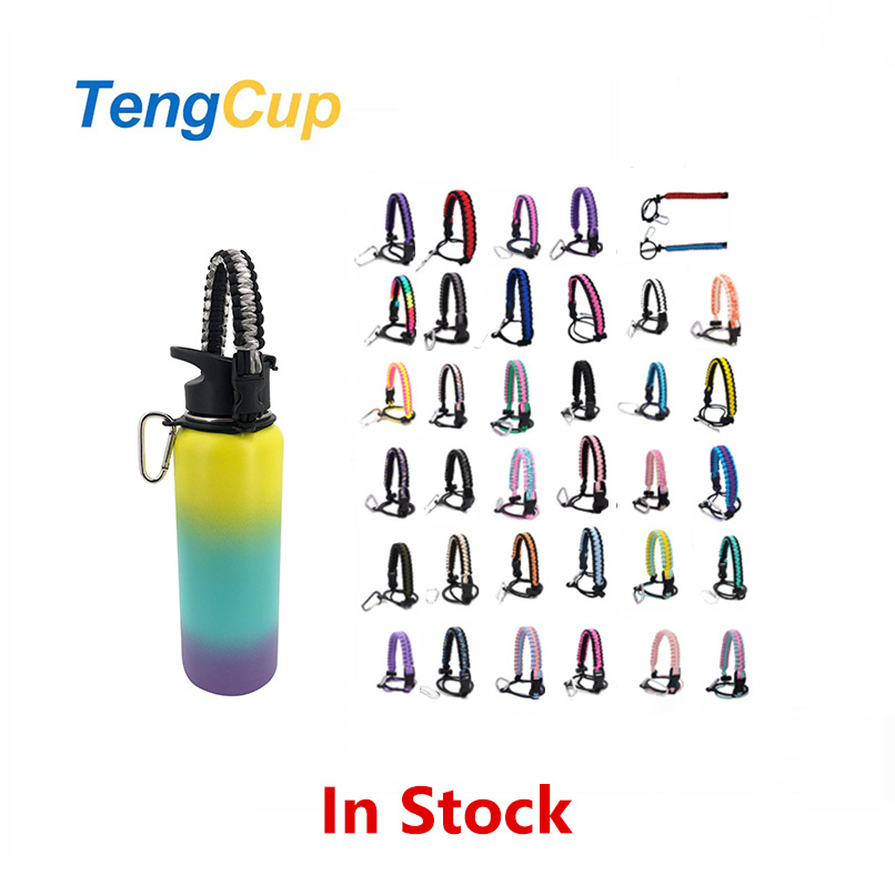 TY in stock Outdoor 12-64oz wide mouth water bottle parachute cord handle Hand-Made Polyester Strap