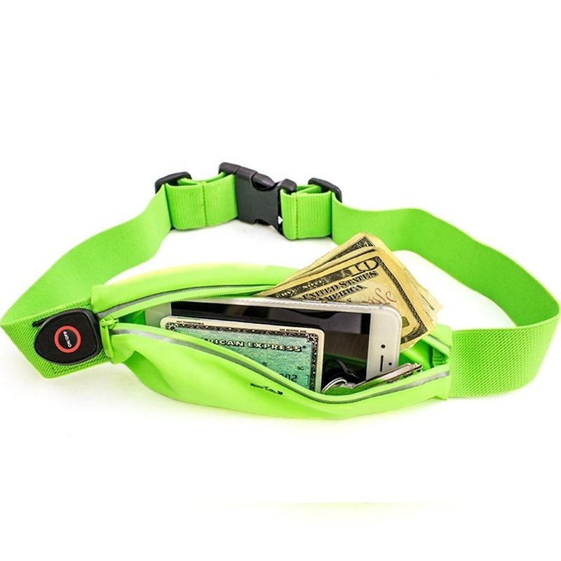 Waterproof USB Rechargeable Sport Waist Bag with Zipper Multi Purpose Reflective LED Running Belt Lights Up