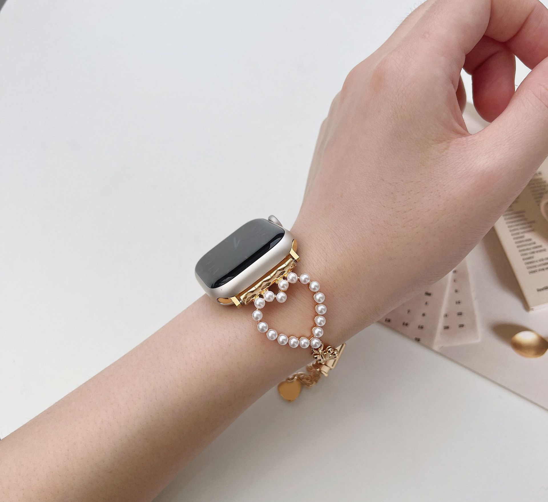 Heart Pearl Stainless Steel Strap For Apple Smart Watch Band