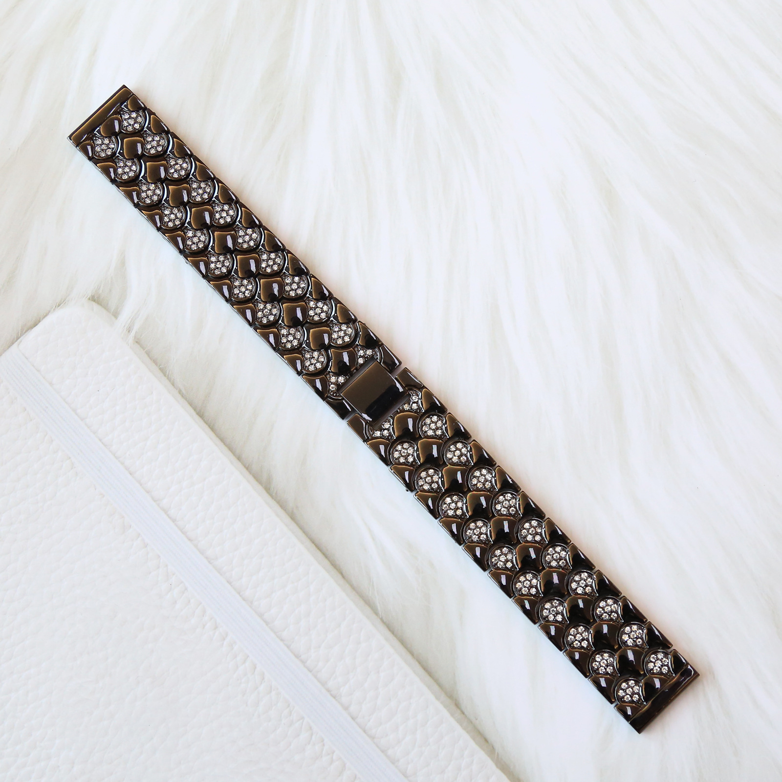 Fish Scale Pattern Double Diamond Metal Stainless Steel Watch Strap Band For Apple iWatch Series