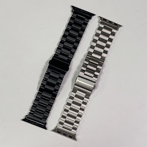 New Solid 304 Double Button Clasp Stainless Steel Metal Watch Band Strap Men Belt For Apple Watches iWatch 7 Bracelet 41mm 45mm