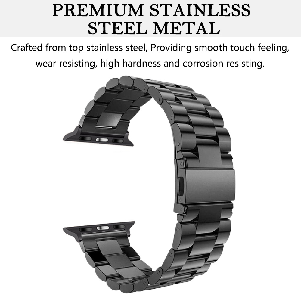 New Solid 304 Double Button Clasp Stainless Steel Metal Watch Band Strap Men Belt For Apple Watches iWatch 7 Bracelet 41mm 45mm