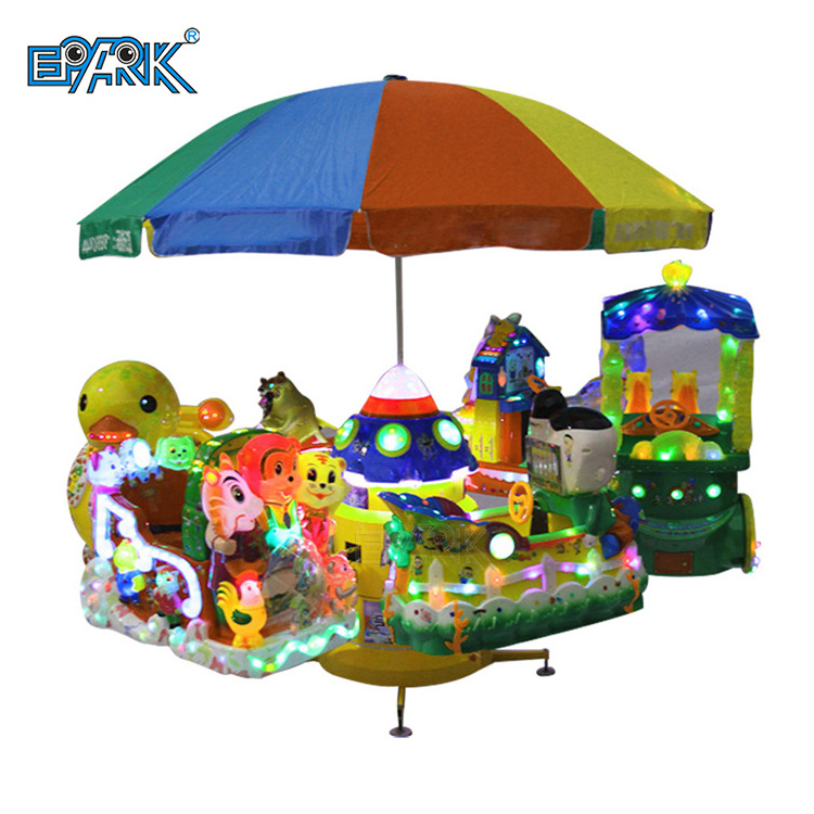 360 Rotating Amusement Park Kids Mini Electric Carousel Swing Machine 12 Seats Aircraft Ride With Umbrella