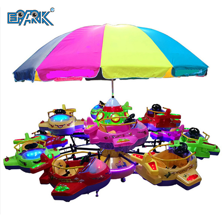 360 Rotating Amusement Park Kids Mini Electric Carousel Swing Machine 12 Seats Aircraft Ride With Umbrella