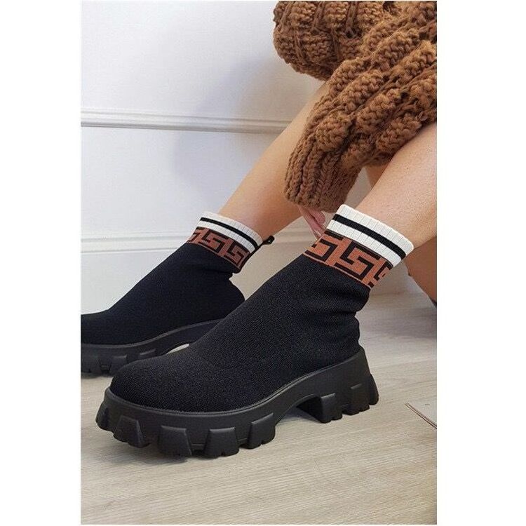 Chelsea Knitted sock ankle short tube boots women's platform plus size Martin boots