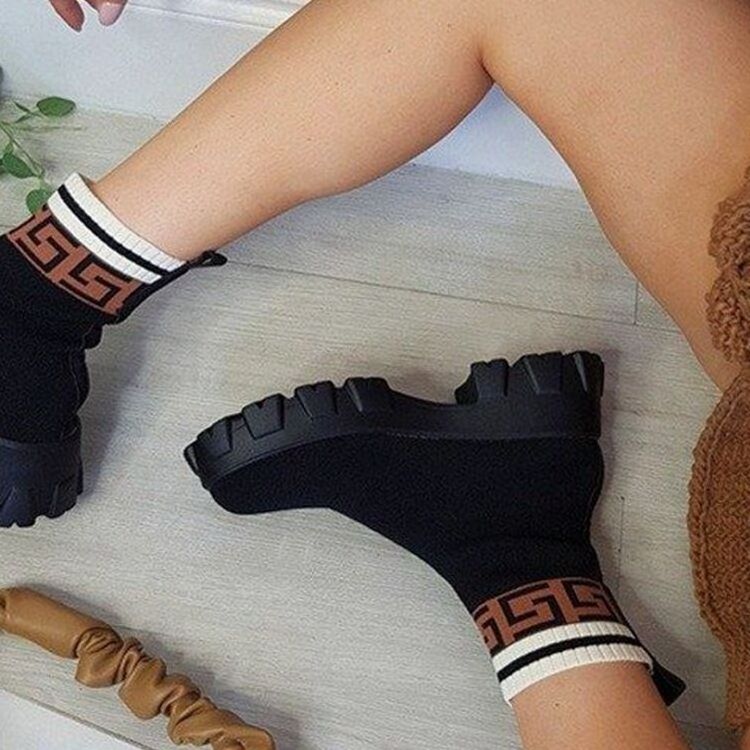 Chelsea Knitted sock ankle short tube boots women's platform plus size Martin boots