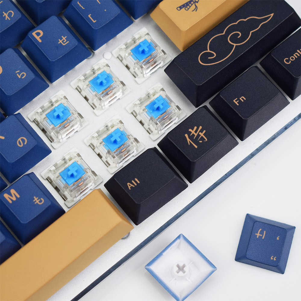 Blue Samurai Keycaps 129 Keys PBT Cherry Profile DYE SUB Custom Japanese with Keycaps Puller For Gaming Mechanical keyboard