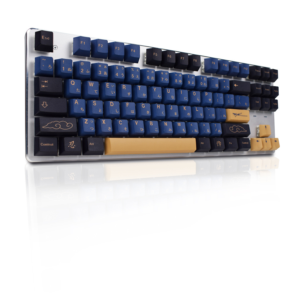 Blue Samurai Keycaps 129 Keys PBT Cherry Profile DYE SUB Custom Japanese with Keycaps Puller For Gaming Mechanical keyboard