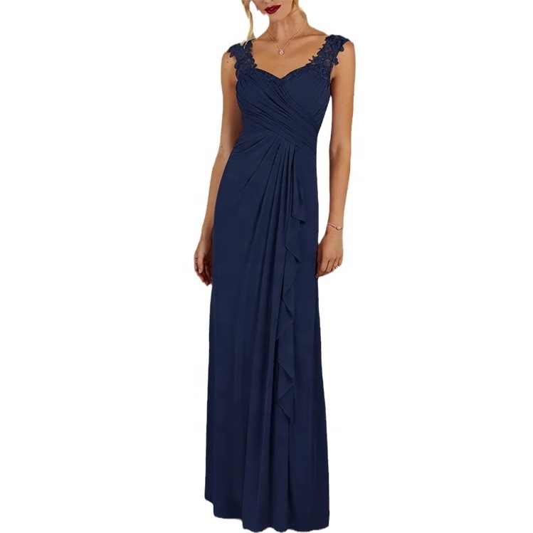 Custom maxi dress Vestidos Para La Madre De La Novia Fall Navy Embroidered Floral Sheer Layer Mother Of the Bride Dress