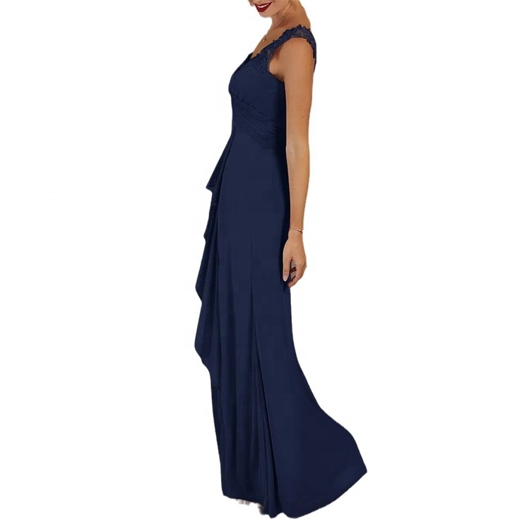 Custom maxi dress Vestidos Para La Madre De La Novia Fall Navy Embroidered Floral Sheer Layer Mother Of the Bride Dress