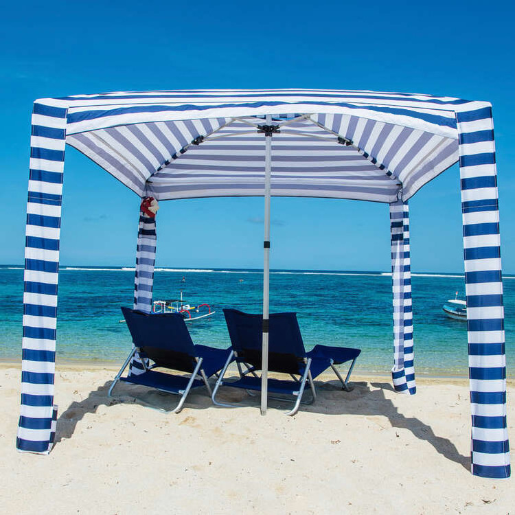 Square Tent Premium Polyester Canvas Beach Canopy Portable Aluminum Pole Pop Up Print Beach Shade Umbrella Cool Cabana Tents