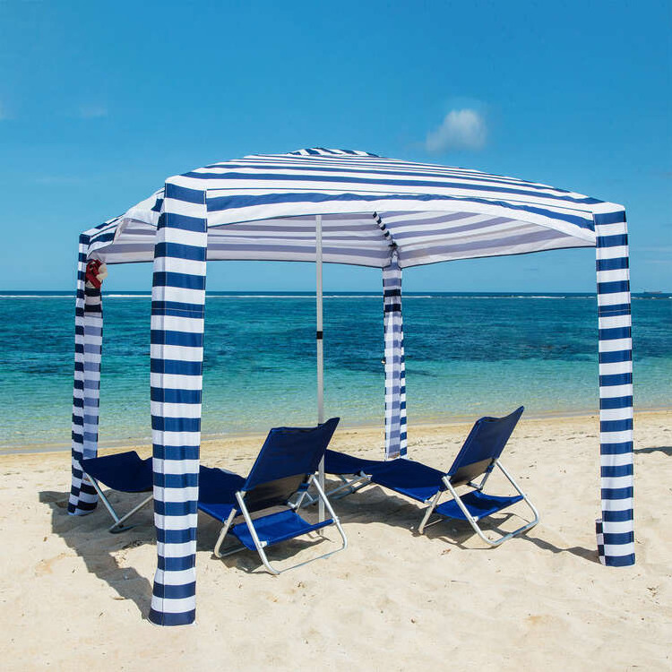 Square Tent Premium Polyester Canvas Beach Canopy Portable Aluminum Pole Pop Up Print Beach Shade Umbrella Cool Cabana Tents