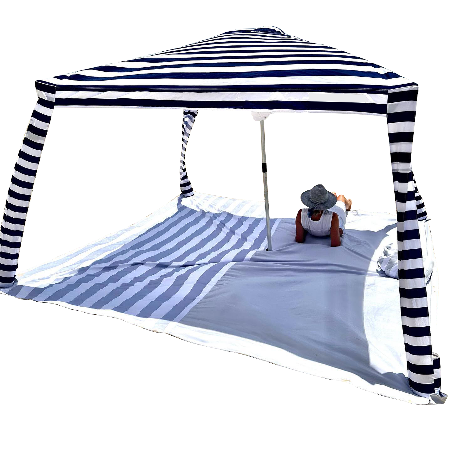 Square Tent Premium Polyester Canvas Beach Canopy Portable Aluminum Pole Pop Up Print Beach Shade Umbrella Cool Cabana Tents