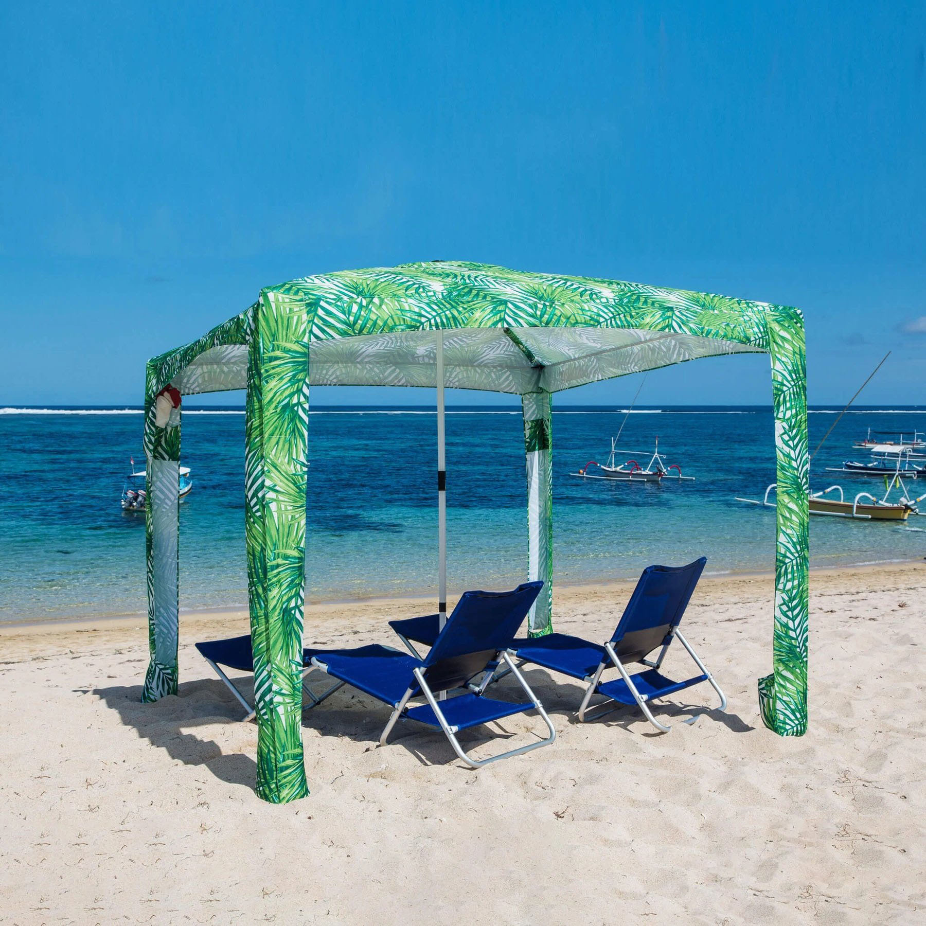 Square Tent Premium Polyester Canvas Beach Canopy Portable Aluminum Pole Pop Up Print Beach Shade Umbrella Cool Cabana Tents