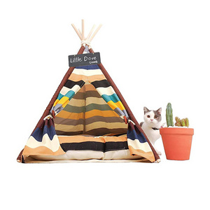 2022 Hot Sale Pet dog cat teepee tent bed puppy tent indoor pet tipi tentstripe canvas teepee for pet