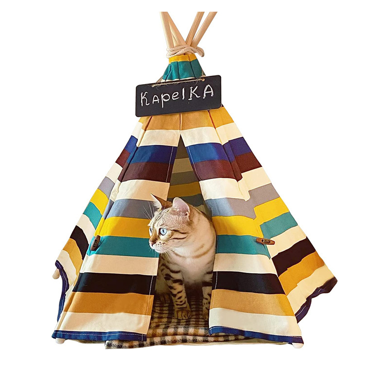 2022 Hot Sale Pet dog cat teepee tent bed puppy tent indoor pet tipi tentstripe canvas teepee for pet