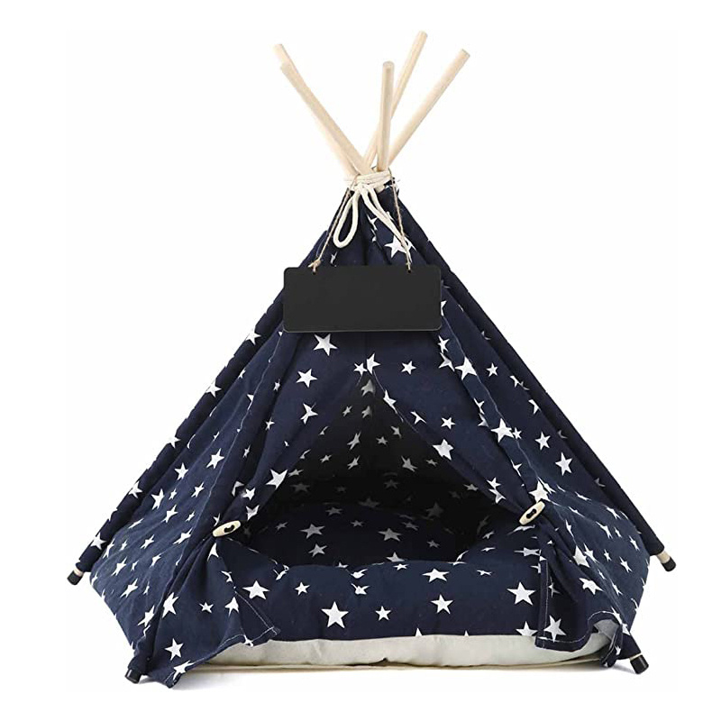 2022 Hot Sale Pet dog cat teepee tent bed puppy tent indoor pet tipi tentstripe canvas teepee for pet