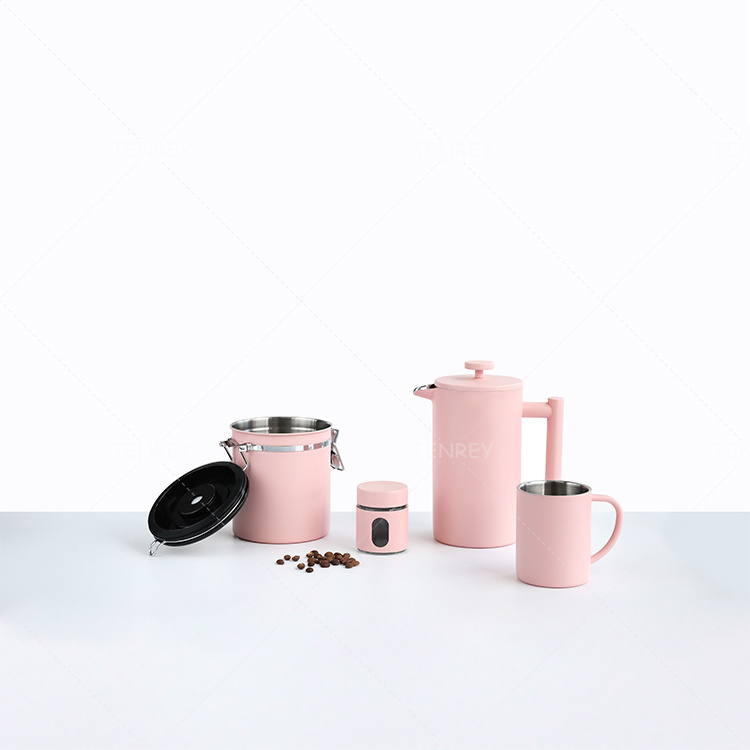 Tenrey Pink Coffee and Tea Set Stainless Steel Coffee Canister French Press Coffee Kettle