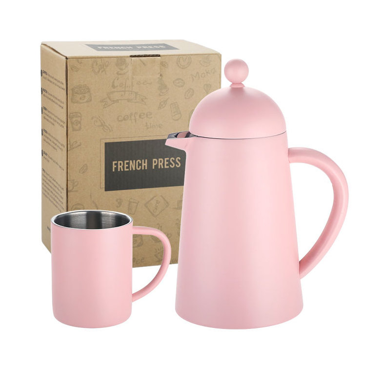 Tenrey Pink Coffee and Tea Set Stainless Steel Coffee Canister French Press Coffee Kettle