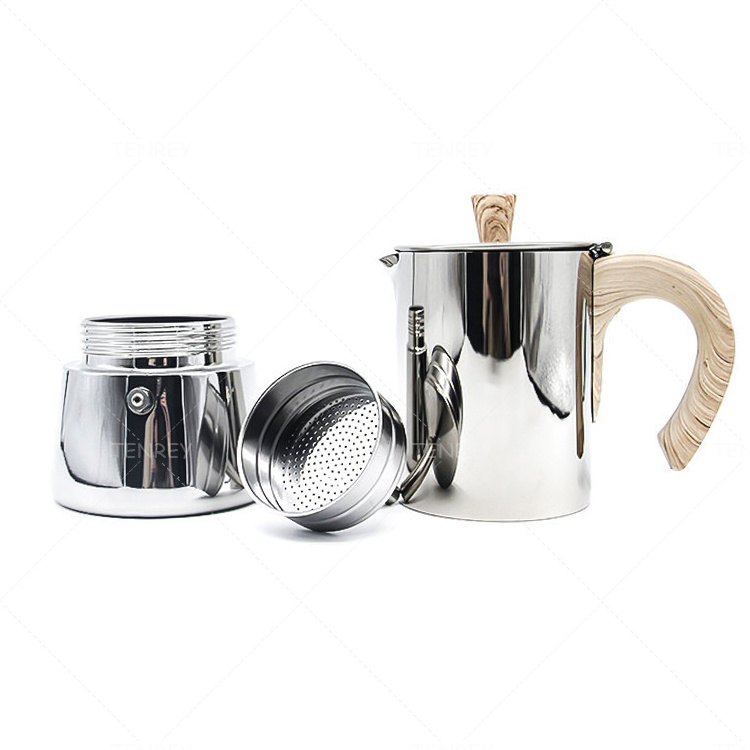 Tenrey Stainless Steel Moka Pot 4/6 Cups Espresso Stovetop Italian Coffee Maker