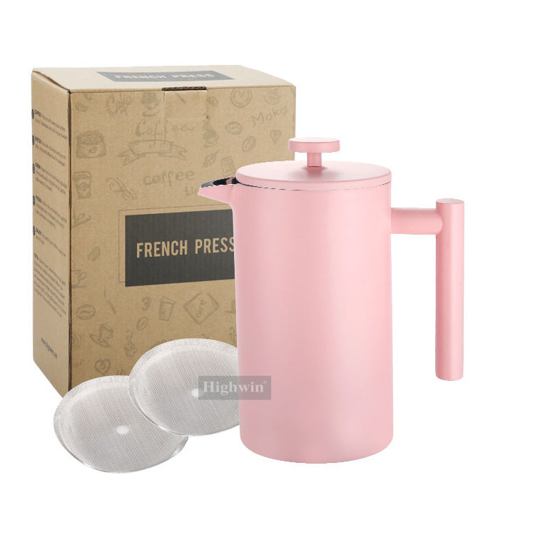 Tenrey Pink Coffee and Tea Set Stainless Steel Coffee Canister French Press Coffee Kettle