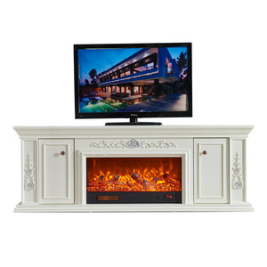 French solid wood foyer decorative cabinet, electronic simulation fire, American light luxury fireplace cabinet