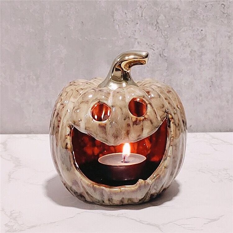 Popular gift item hallowmas decorative home decoration pumpkin luxury nordic tealight ceramic candle holders