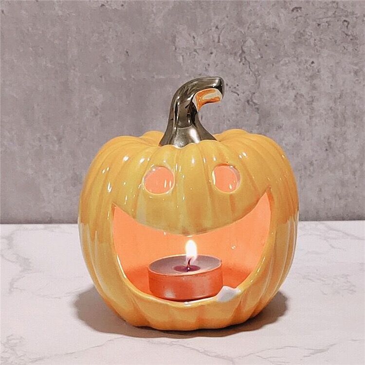 Popular gift item hallowmas decorative home decoration pumpkin luxury nordic tealight ceramic candle holders