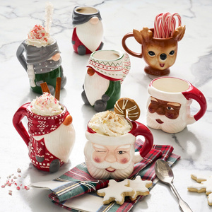 Customized unique design hand-painted cute santa claus ice cream cup bulk coffee christmas ceramic mugs with handle