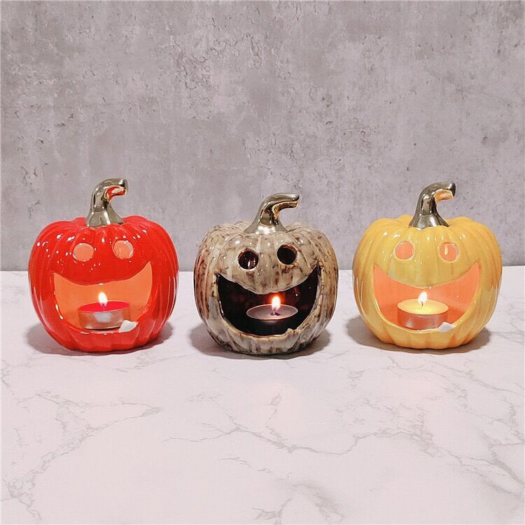 Popular gift item hallowmas decorative home decoration pumpkin luxury nordic tealight ceramic candle holders