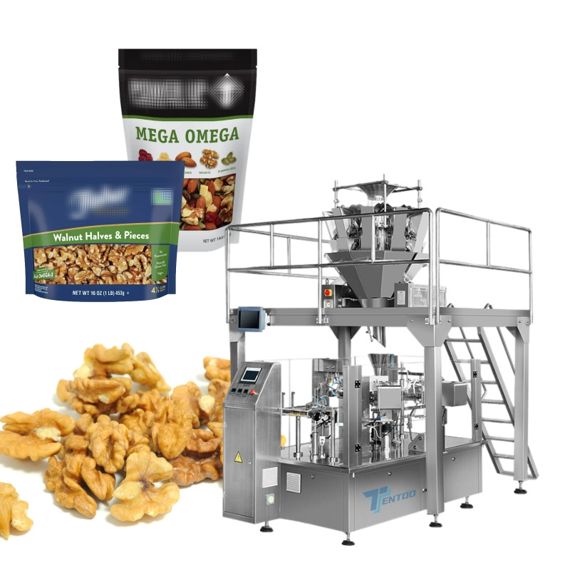 Snack food pet food granular nuts ziplock bag doypack rotary packing machine with multihead weigher