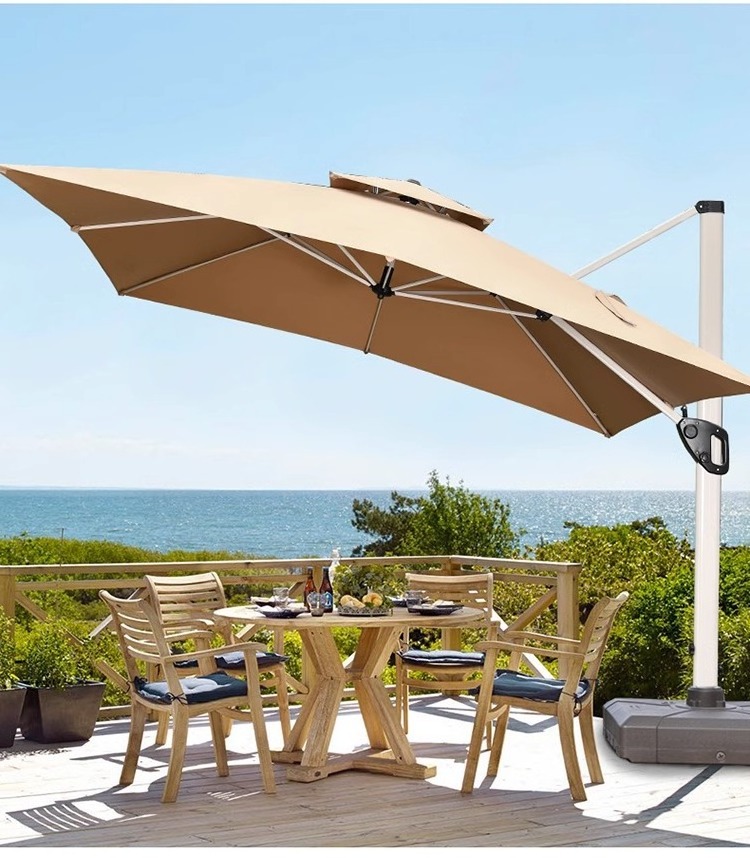 New design outdoor sunshade large umbrella stock patio roman parasol for garden swimming pool with misting cooling system