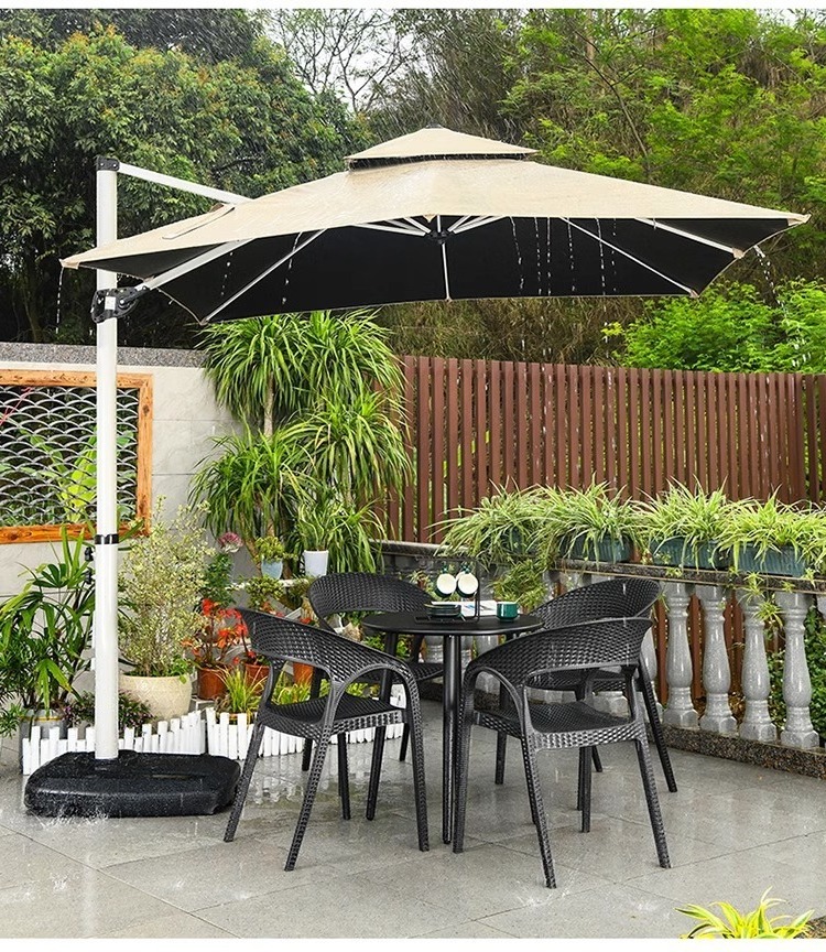 New design outdoor sunshade large umbrella stock patio roman parasol for garden swimming pool with misting cooling system