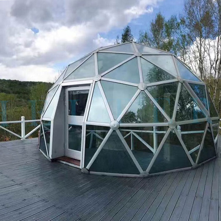 Customized material and sizes outdoor glass camping greenhouse geodesic dome tent