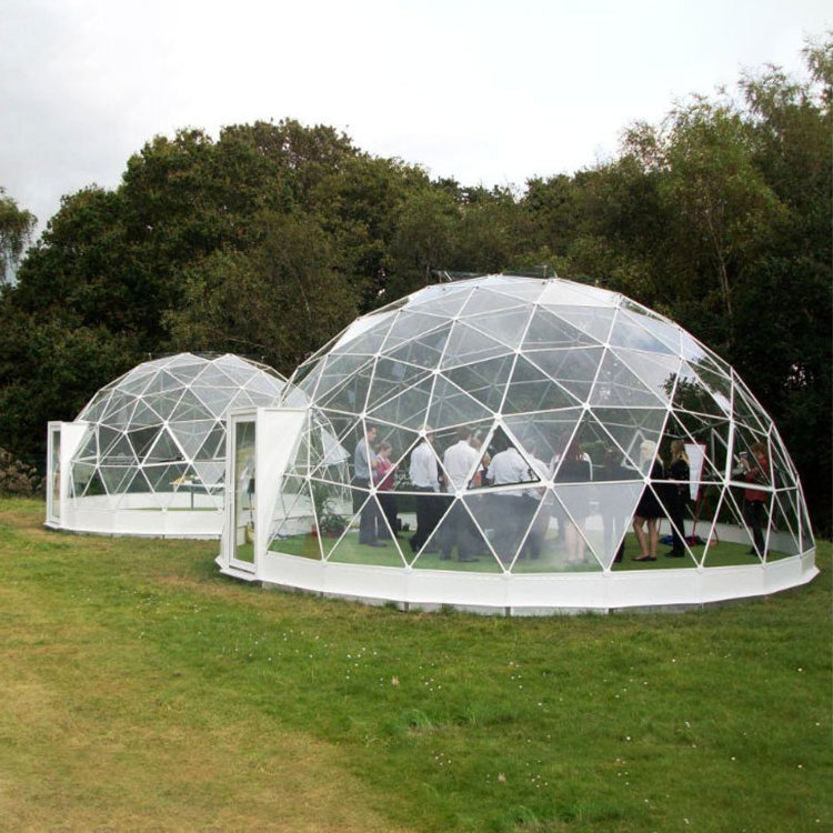 Customized material and sizes outdoor glass camping greenhouse geodesic dome tent