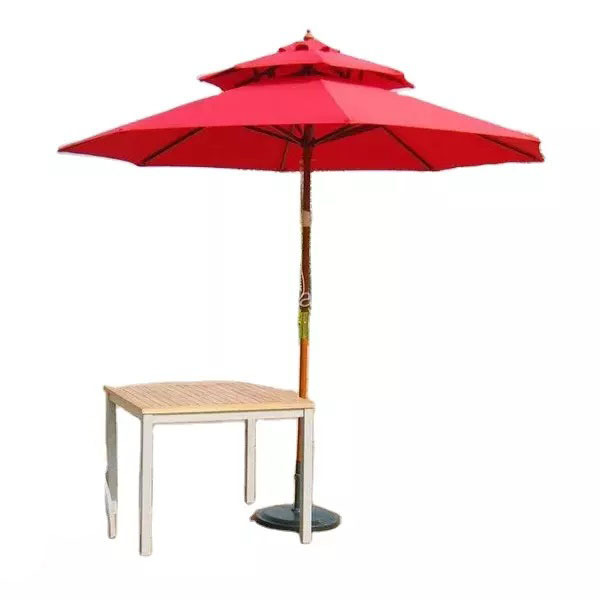 2 layers outdoor red patio summer parasol wood umbrella