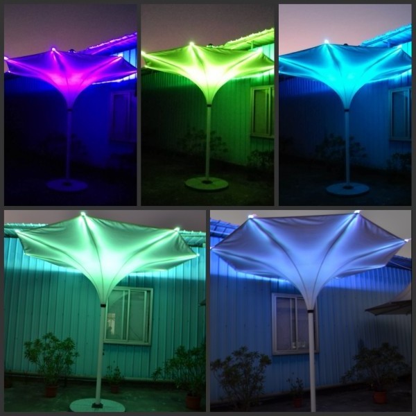 New design outdoor beach parasol garden umbrella Leisure cafe tulip umbrella with LED light